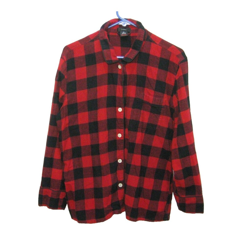 J.CREW Women's (Size Medium) Red Buffalo Plaid Flannel Button Front Shirt Top